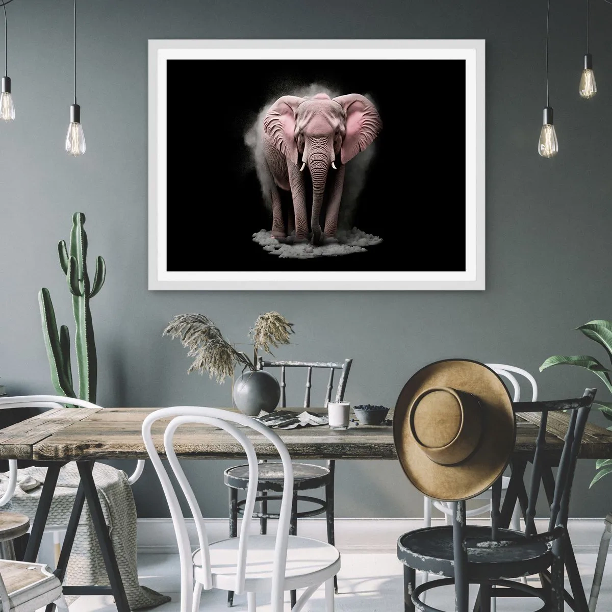 Affiche dans un cadre blanc - Poster - Ne pensez pas à un éléphant rose ! - 100x70 cm