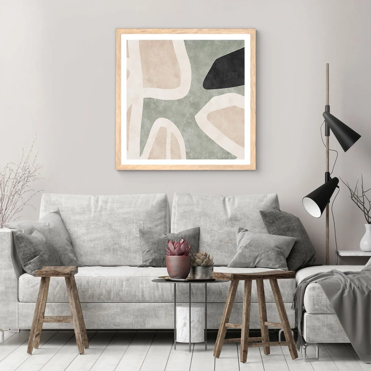 Affiche dans un chêne clair - Poster - Composition pour motif noir - 60x60 cm