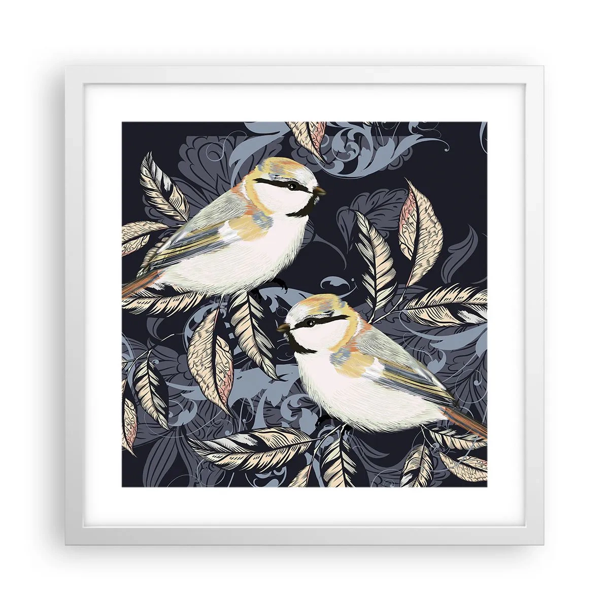 Affiche dans un cadre blanc - Poster - Babillement jaune et bleu - 40x40 cm