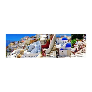 Échantillon de Papier Peint Autocollant Deluxe Sticker - Le rêve d'un été grec - Architecture, Paysage, Santorin - 100x30 cm