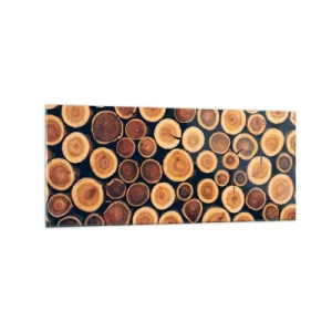 Impression sur verre - Image sur verre - Modèle réalisé à partir de sections transversales de bûches de bois - 120x50cm - Quel âge je semble avoir ? - Décoration murale moderne pour le salon et la chambre ARTTOR