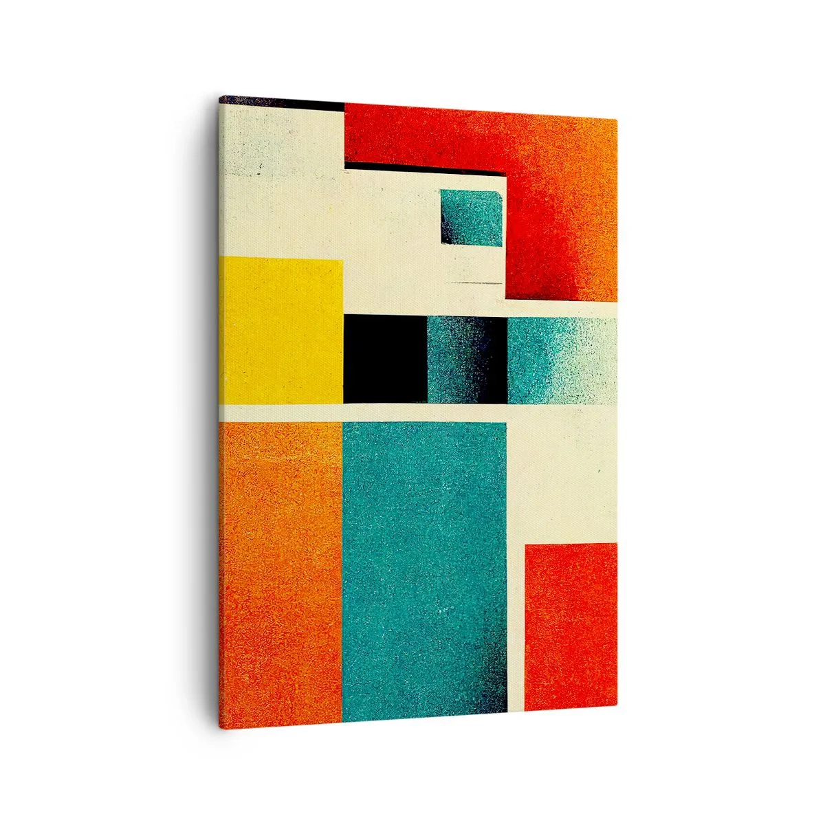 Impression sur toile - Image sur toile - Abstraction géométrique avec des rectangles et des carrés colorés - 50x70cm - Abstraction géométrique – bonne énergie - Décoration murale moderne pour le salon et la chambre ARTTOR