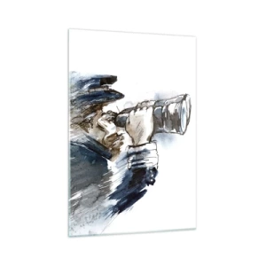 Impression sur verre - Image sur verre - Un capitaine avec des jumelles dans une scène d'aquarelle dynamique - 70x100cm - Dix sur l'échelle de Beaufort ! - Décoration murale moderne pour le salon et la chambre ARTTOR
