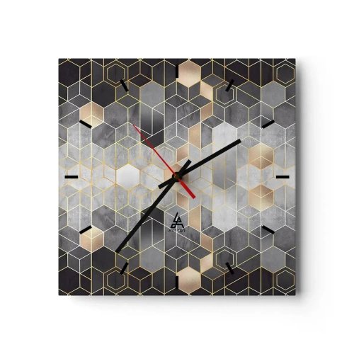 Horloge murale - Pendule murale - Motif géométrique dans des tons dorés - 30x30cm - Composition de diamants - Décoration murale moderne pour le salon et la chambre ARTTOR