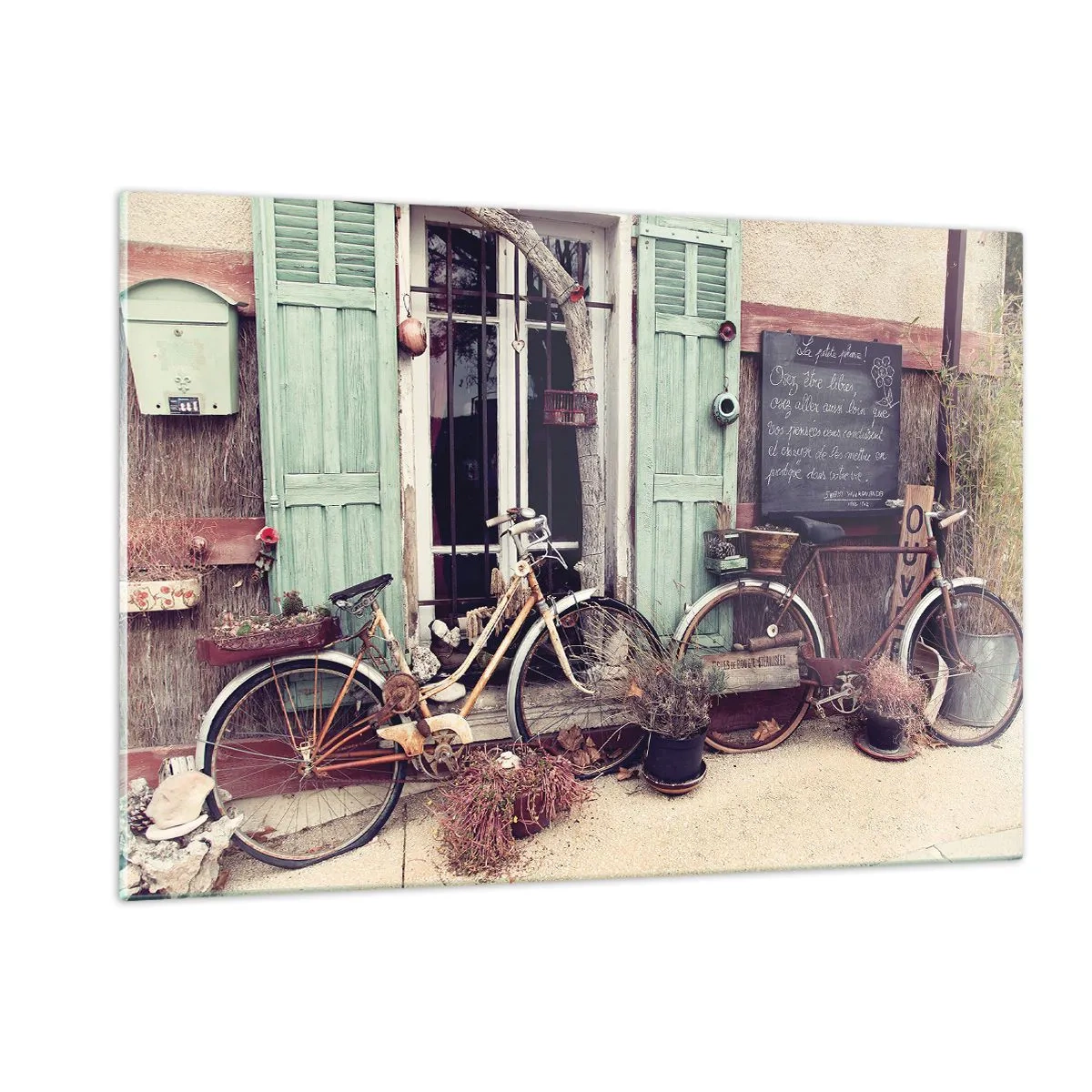 Impression sur verre - Image sur verre - Paysage provincial avec des vélos - 120x80cm - Que la province vive - Décoration murale moderne pour le salon et la chambre ARTTOR