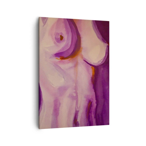 Impression sur toile - Image sur toile - Une interprétation abstraite de la silhouette féminine dans les tons roses et violets. - 50x70cm - Ode à la féminité - Décoration murale moderne pour le salon et la chambre ARTTOR