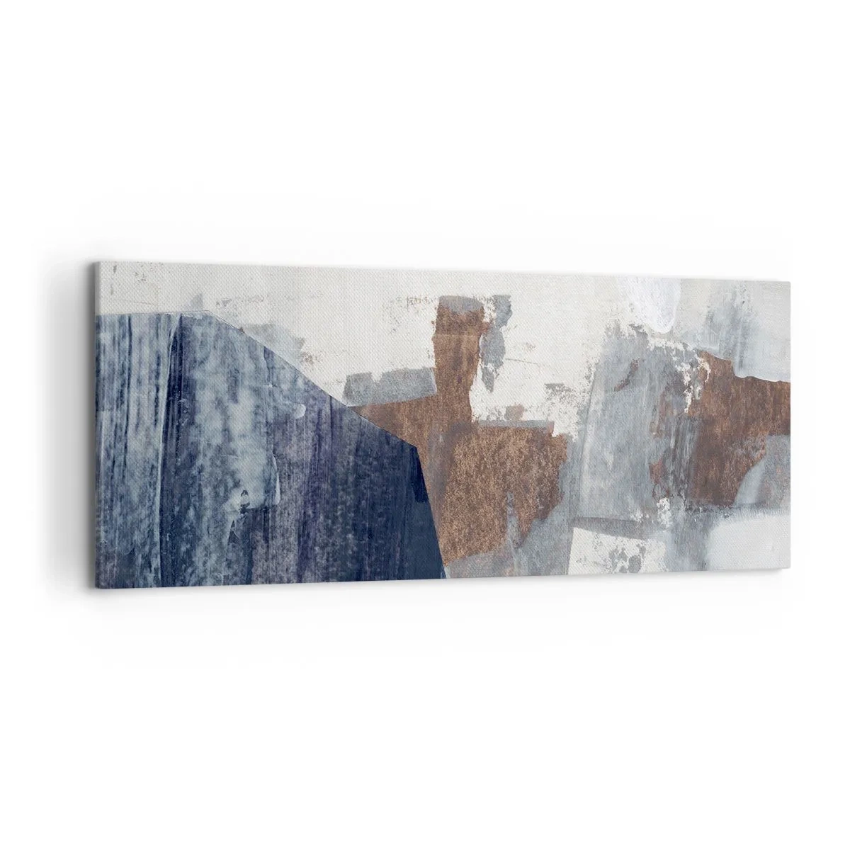 Impression sur toile - Image sur toile - Formes abstraites dans des tons de bleu et de marron - 120x50cm - Formes bleues et brunes - Décoration murale moderne pour le salon et la chambre ARTTOR