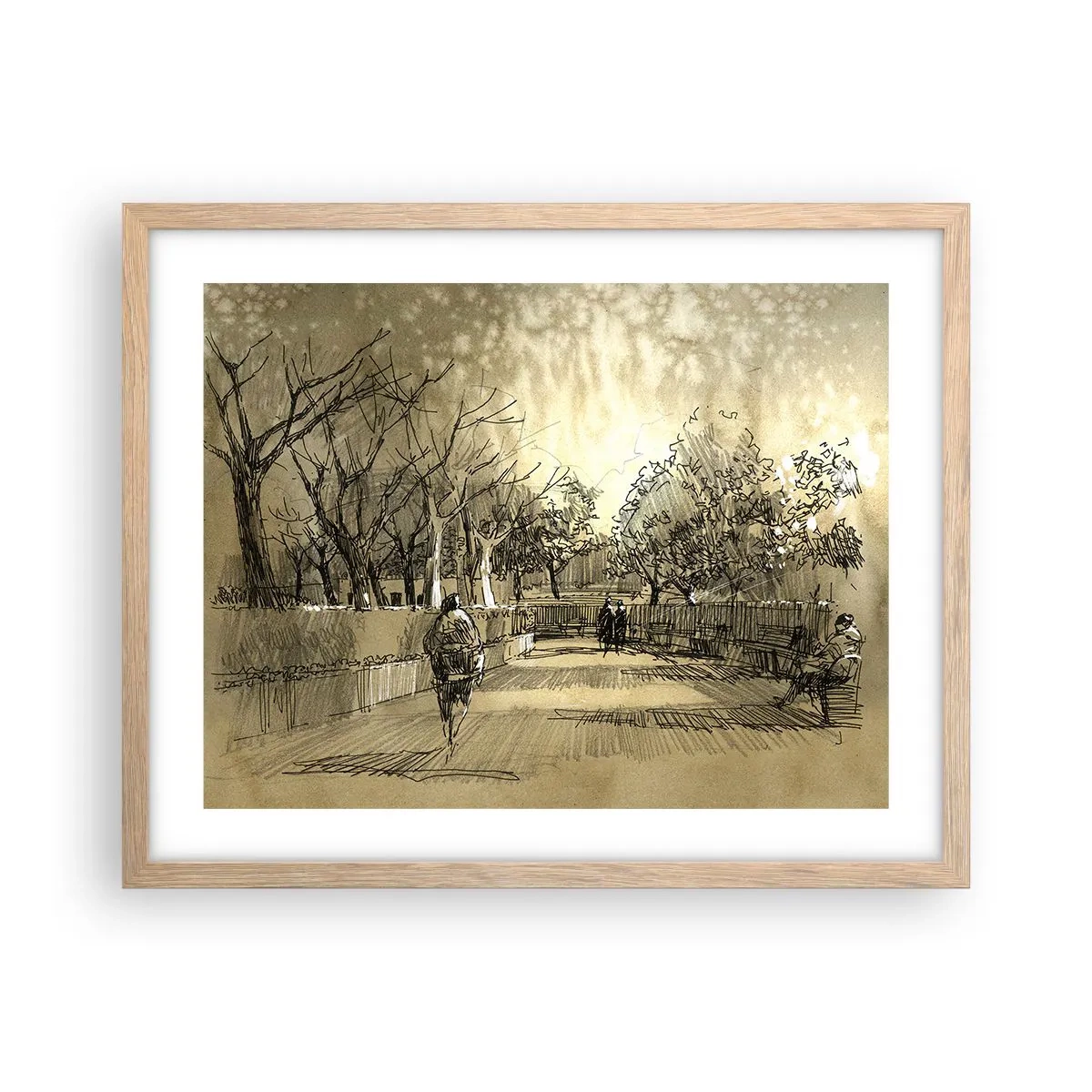 Affiche dans un chêne clair - Poster - Un moment arrêté avec une plume - 50x40 cm