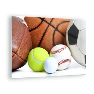 Impression sur verre - Image sur verre - Un ensemble de ballons de sport sur fond blanc - 70x50cm - Le football nous connecte ! - Décoration murale moderne pour le salon et la chambre ARTTOR