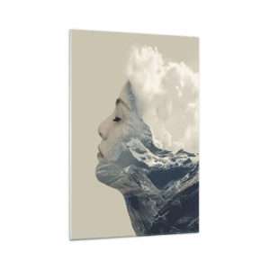 Impression sur verre - Image sur verre - Silhouette d'une femme avec un paysage de montagne en arrière-plan - 70x100cm - La beauté des éléments - Décoration murale moderne pour le salon et la chambre ARTTOR