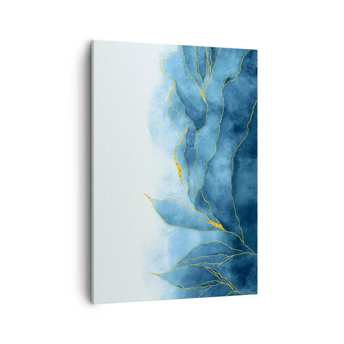 Impression sur toile - Image sur toile - Vagues abstraites dans des tons de bleu avec des accents dorés - 50x70cm - Bleu doré - Décoration murale moderne pour le salon et la chambre ARTTOR