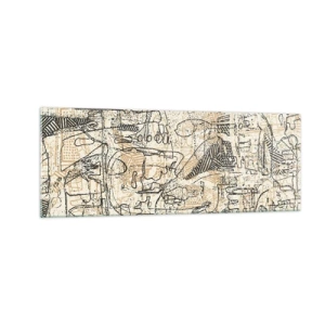 Impression sur verre - Image sur verre - Motifs abstraits et lignes sur fond beige - 140x50cm - Il attend d'être décodé - Décoration murale moderne pour le salon et la chambre ARTTOR