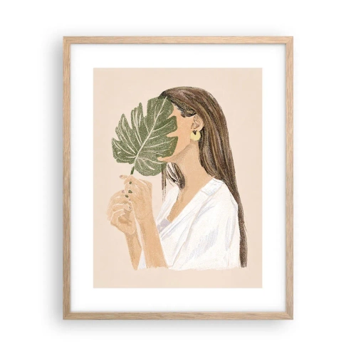 Affiche dans un chêne clair - Poster - Portrait mystérieux avec un éventail - 40x50 cm