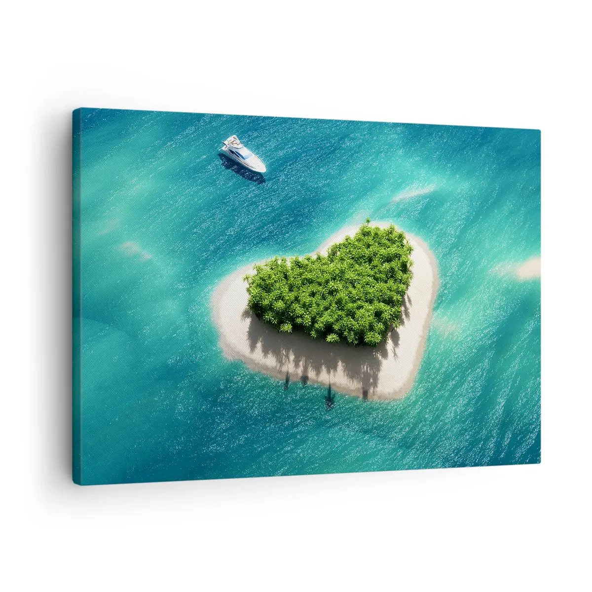Impression sur toile - Image sur toile - Une île romantique en forme de cœur dans une mer turquoise - 70x50cm - J'aime l'été - Décoration murale moderne pour le salon et la chambre ARTTOR