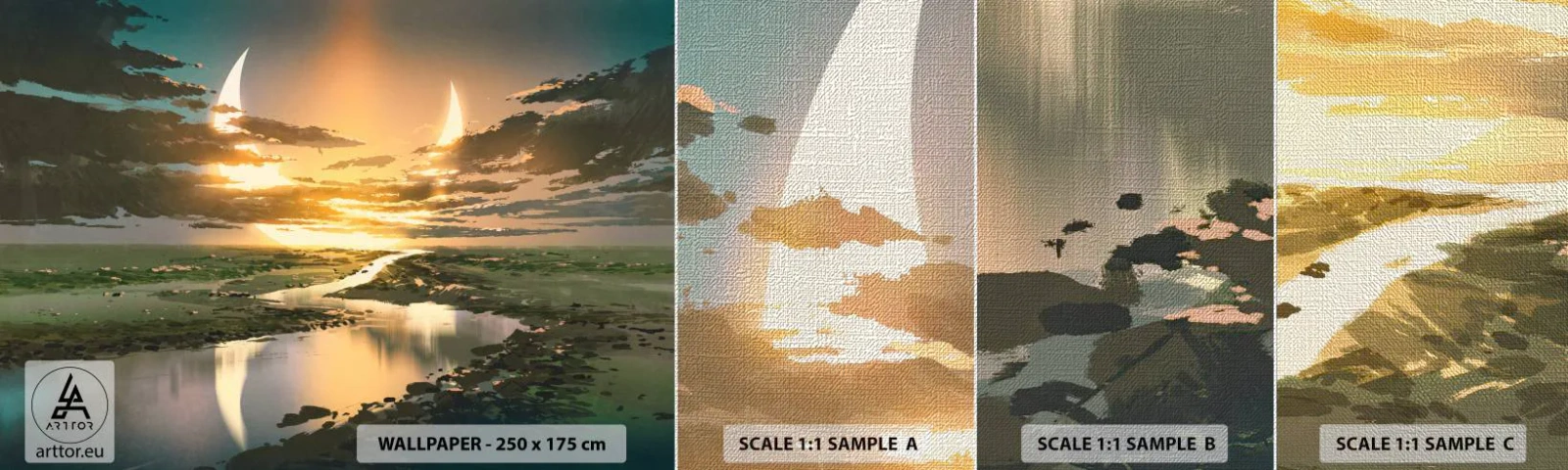 Échantillon de Papier Peint Premium Canvas - Quelque part dans une galaxie lointaine, très lointaine - Paysage, Lune, Fantaisie - 100x30 cm