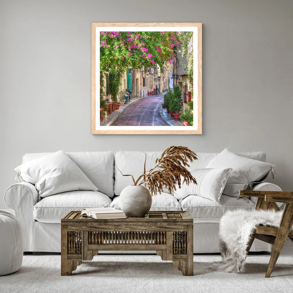 Affiche dans un chêne clair - Poster - Allée fleurie - 30x30 cm