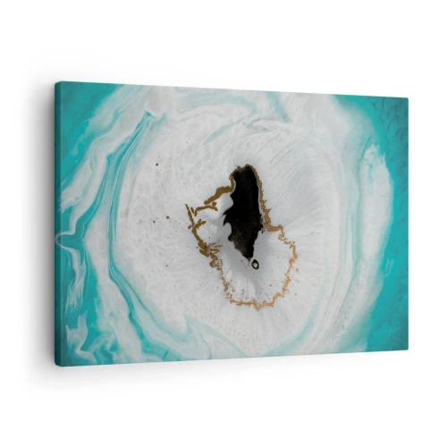 Impression sur toile - Image sur toile - Motif de géode abstrait dans des tons de turquoise, blanc et or - 70x50cm - Pénétrer à l'intérieur - Décoration murale moderne pour le salon et la chambre ARTTOR