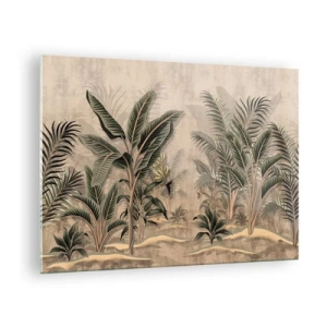 Impression sur verre - Image sur verre - Plantes tropicales sur fond beige dans un style colonial - 70x50cm - Une gravure de style colonial - Décoration murale moderne pour le salon et la chambre ARTTOR