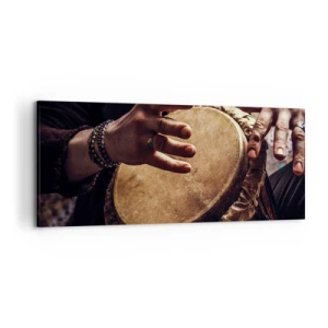Impression sur toile - Image sur toile - Mains jouant sur un djembé traditionnel - 120x50cm - Au rythme du coeur - Décoration murale moderne pour le salon et la chambre ARTTOR