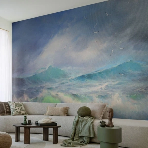Papier peint sur mesure Premium Canvas - "Le tourbillon hurlait de triomphe..." - Tempête, Haute vague, Des oiseaux