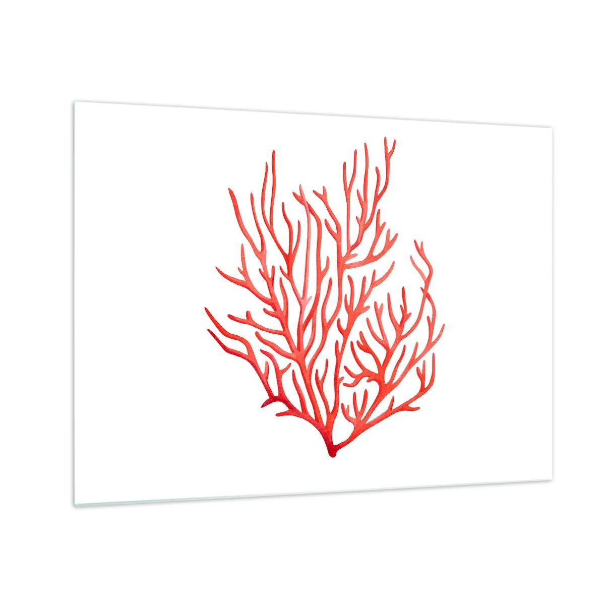 Impression sur verre - Image sur verre - Corail rouge avec une structure en filigrane sur fond blanc - 70x50cm - Filigrane de corail - Décoration murale moderne pour le salon et la chambre ARTTOR