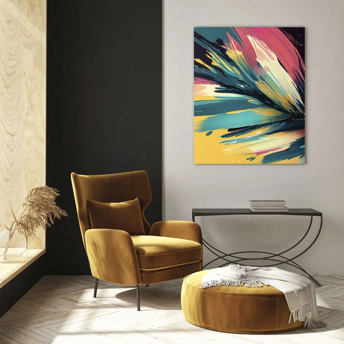 Impression sur verre - Image sur verre - Une composition abstraite aux couleurs intenses et contrastées. - 80x120cm - Composition – une explosion de joie - Décoration murale moderne pour le salon et la chambre ARTTOR