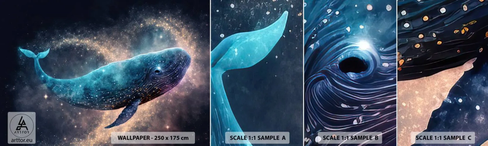 Échantillon De Papier Peint Standard Eco - Un tel monde existe… - Baleine, la magie, Fantastique - 100x30 cm