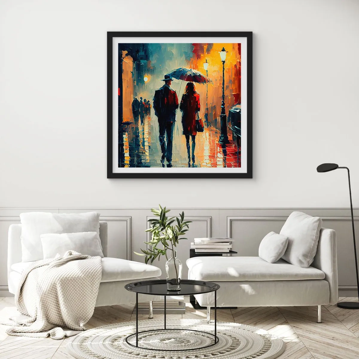 Affiche dans un cadre noir - Poster - Histoire d'amour urbaine - 60x60 cm