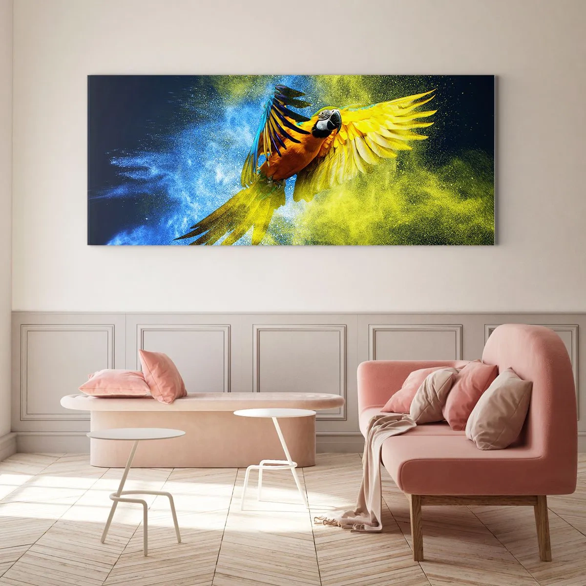 Impression sur verre - Image sur verre - Dans la poussière bleue et dorée - 100x40 cm