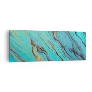 Impression sur toile - Image sur toile - Vagues abstraites dans des tons turquoise et or - 140x50cm - Marée turquoise - Décoration murale moderne pour le salon et la chambre ARTTOR