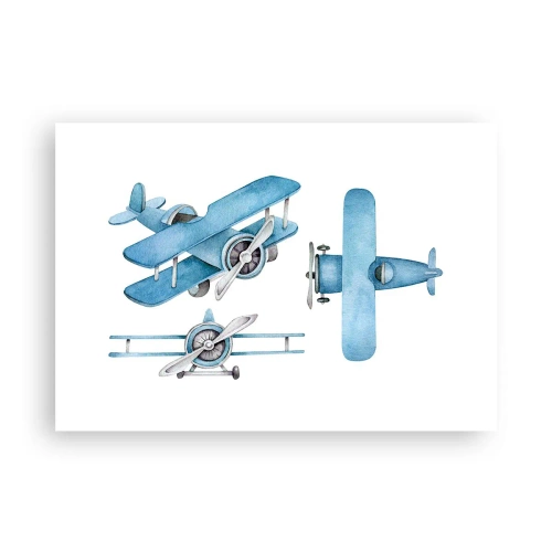 Affiche - Poster - Avions rétro bleus - 100x70cm - Un gagnant né - Décoration murale moderne pour le salon et la chambre ARTTOR