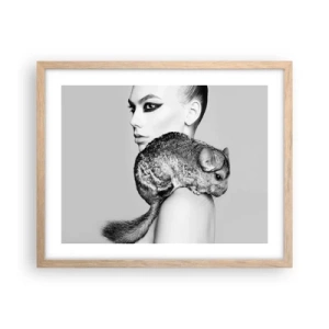 Affiche dans un chêne clair - Poster - Dame au chinchilla - 50x40 cm