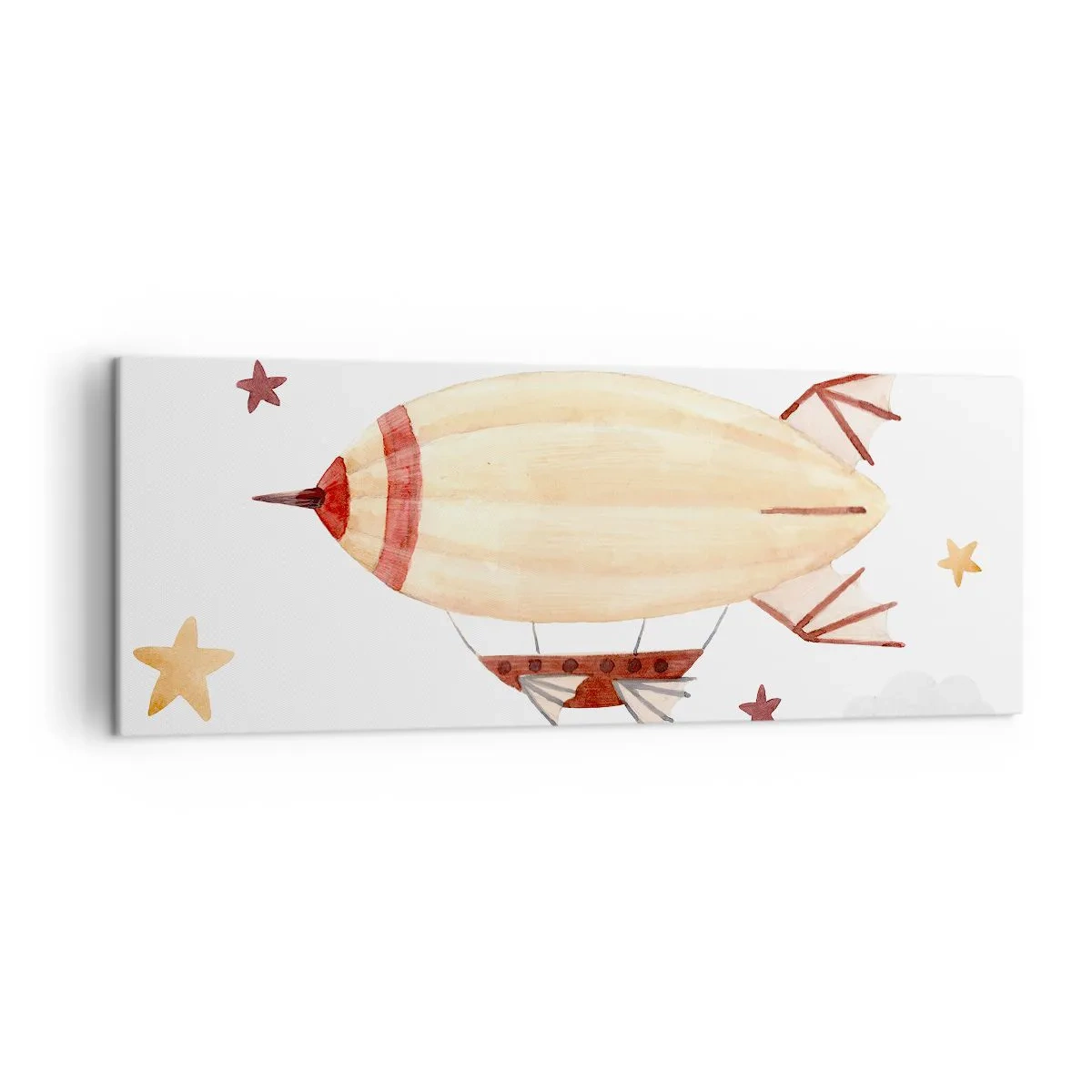 Impression sur toile - Image sur toile - Un dirigeable peint à la main sur fond d'étoiles - 140x50cm - Dirigeable - Décoration murale moderne pour le salon et la chambre ARTTOR