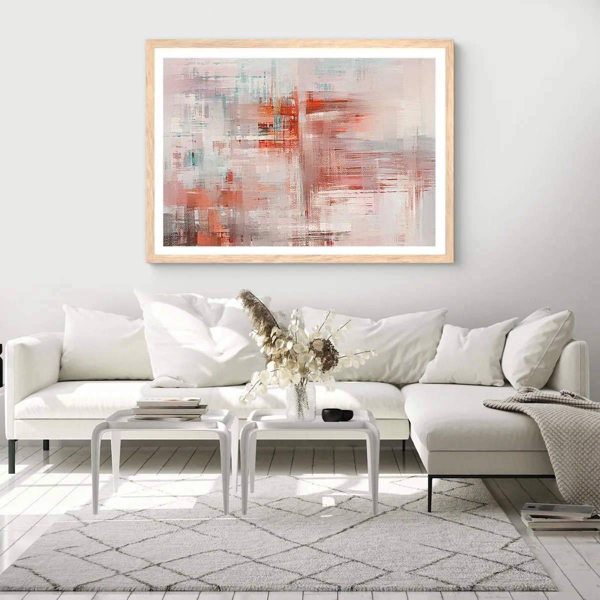 Affiche dans un chêne clair - Poster - Brumeux. Mais rose - 91x61 cm