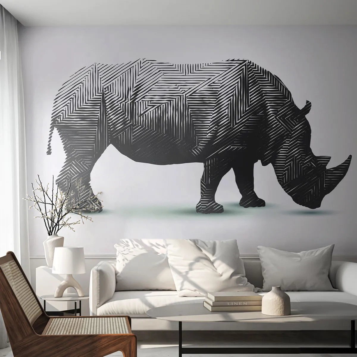 Papier Peint Photo Premium Canvas - Beauté géométrique de la nature - Animaux, Rhinocéros, Graphique - 200x140 cm