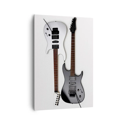 Impression sur toile - Image sur toile - Deux guitares électriques en noir et blanc sur fond clair. - 70x100cm - Harmonie des formes - Décoration murale moderne pour le salon et la chambre ARTTOR