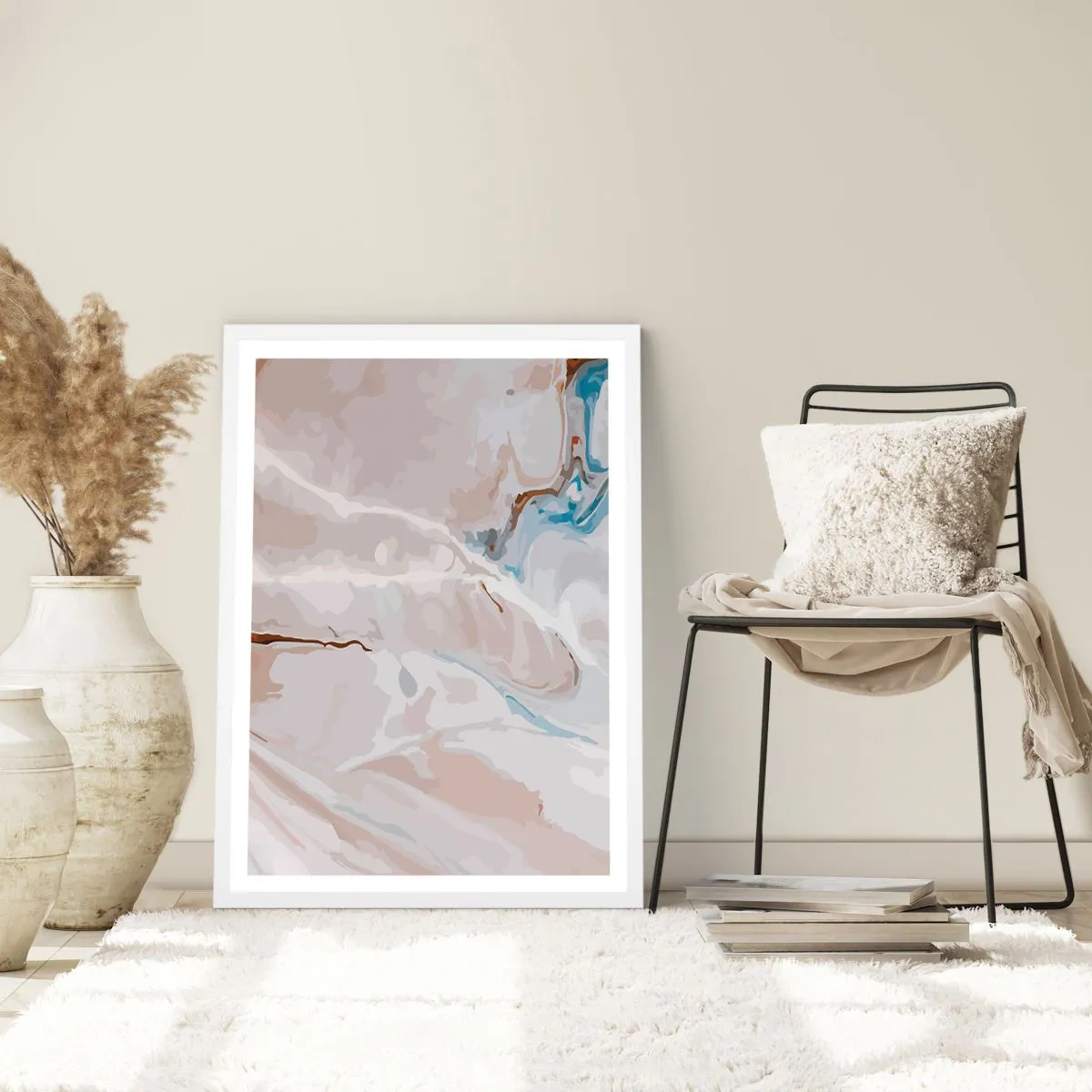 Affiche dans un cadre blanc - Poster - Le bleu serpente sous le blanc - 70x100 cm