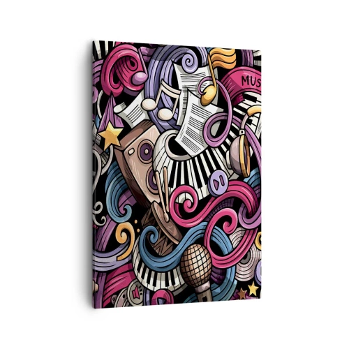 Impression sur toile - Image sur toile - Une abstraction musicale pleine d'instruments et de notes colorées. - 50x70cm - Mélodie compliquée - Décoration murale moderne pour le salon et la chambre ARTTOR