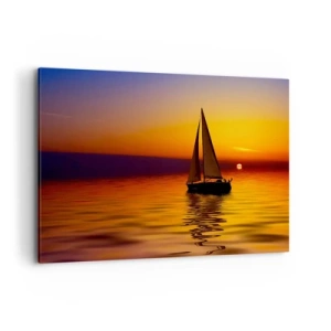 Impression sur toile - Image sur toile - Un voilier sur une mer calme au coucher du soleil - 100x70cm - Comme c'est calme au crépuscule… - Décoration murale moderne pour le salon et la chambre ARTTOR