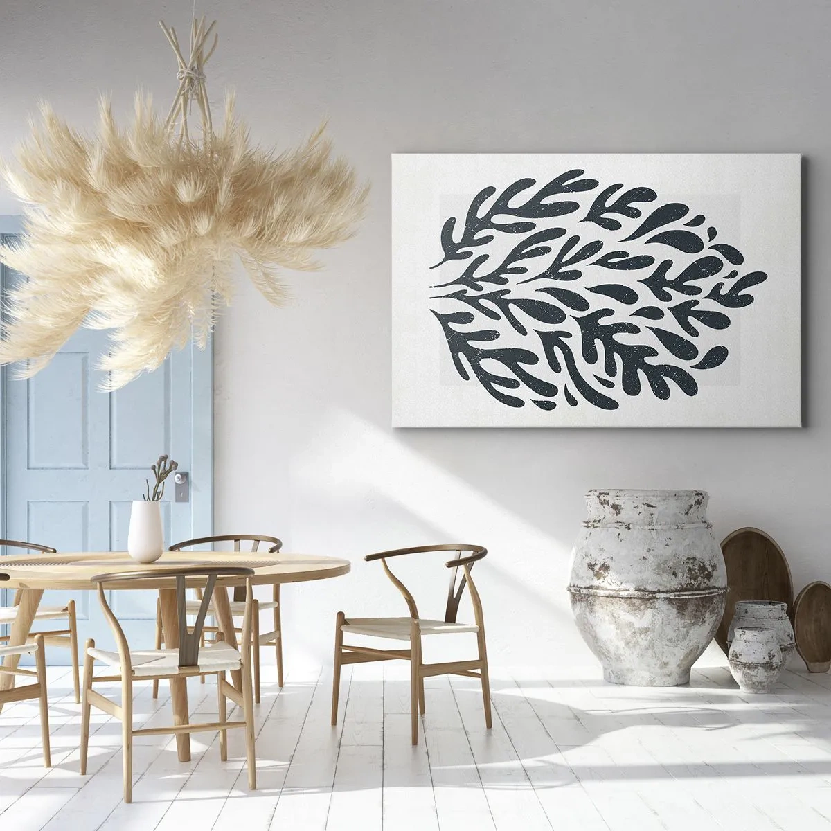 Impression sur toile - Image sur toile - Motif de feuille abstrait sombre sur fond clair - 70x50cm - Formes de la nature - Décoration murale moderne pour le salon et la chambre ARTTOR
