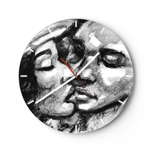 Horloge murale - Pendule murale - Croquis en noir et blanc d'un couple qui s'embrasse - 30x30cm - Un moment tendre - Décoration murale moderne pour le salon, la cuisine et la chambre ARTTOR
