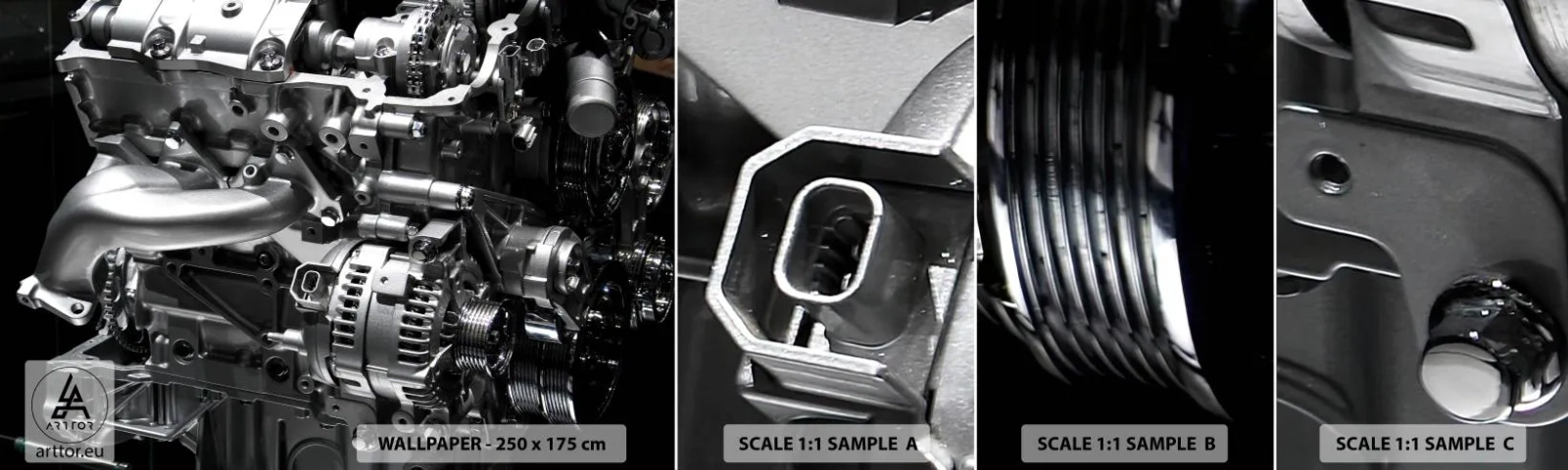 Échantillon De Papier Peint Standard Eco - Acier, beau, fort - Automobile, Moteur de voiture, 3D - 100x30 cm