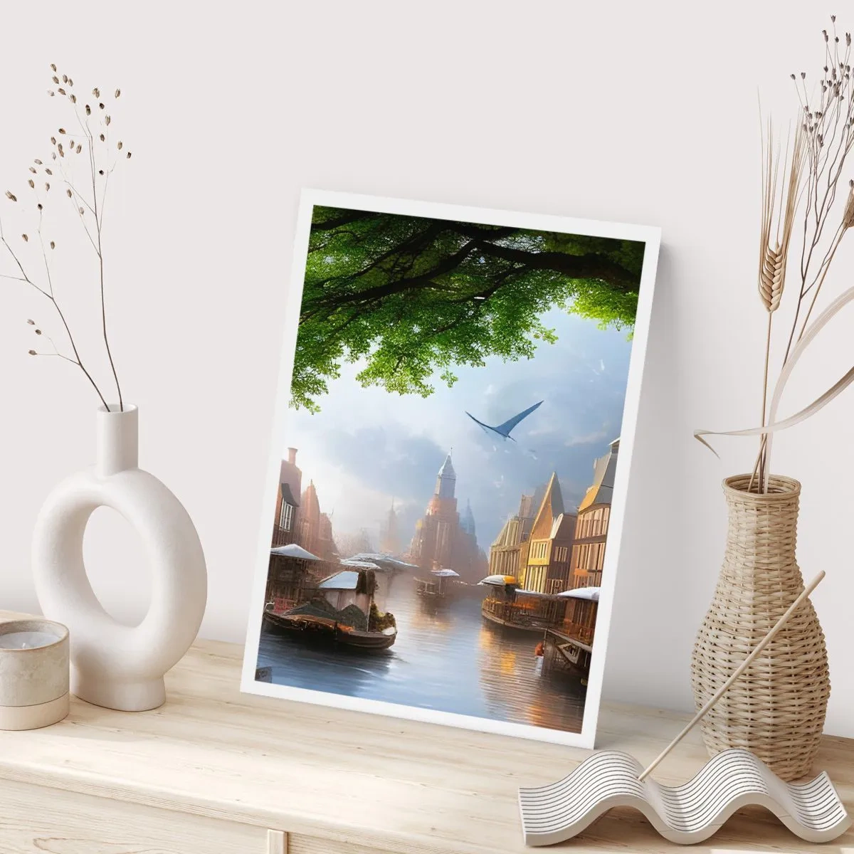 Affiche - Poster - Vue pittoresque du canal avec une architecture historique - 50x70cm - Paysage urbain néerlandais - Décoration murale moderne pour le salon et la chambre ARTTOR