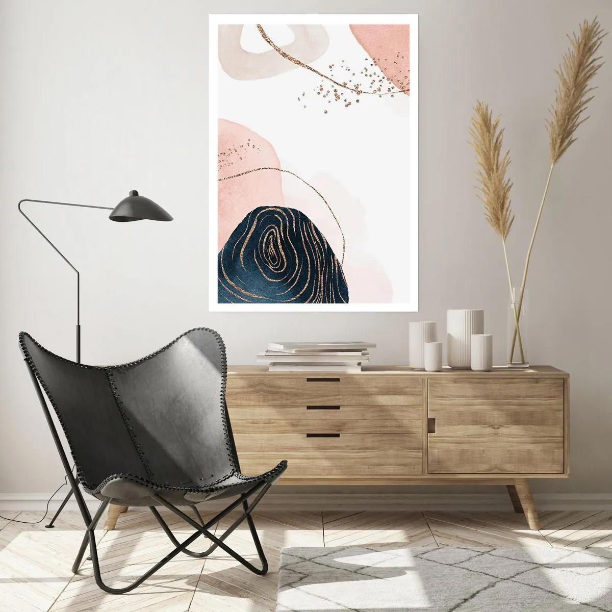 Affiche - Poster - Formes abstraites dans des tons pastel avec des accents dorés - 50x70cm - Tout coule - Décoration murale moderne pour le salon et la chambre ARTTOR