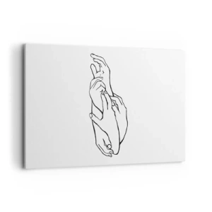 Impression sur toile - Image sur toile - Un croquis minimaliste de mains jointes dans un geste de délicatesse. - 120x80cm - Bon contact - Décoration murale moderne pour le salon et la chambre ARTTOR