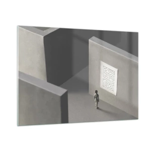 Impression sur verre - Image sur verre - Enfant dans un labyrinthe avec un symbole d'énigme - 100x70cm - Mais où suis-je? - Décoration murale moderne pour le salon et la chambre ARTTOR