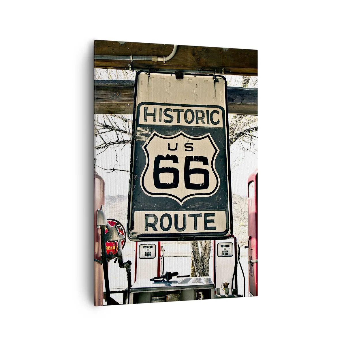 Impression sur toile - Image sur toile - Station-service historique de la Route 66 - 70x100cm - Voyage rétro américain - Décoration murale moderne pour le salon et la chambre ARTTOR