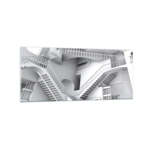 Impression sur verre - Image sur verre - Une composition abstraite d'escaliers dans un agencement spatial surréaliste - 120x50cm - Paradoxes spatiaux - Décoration murale moderne pour le salon et la chambre ARTTOR