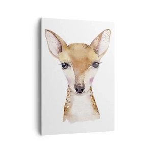 Impression sur toile - Image sur toile - Portrait à l'aquarelle d'un jeune chevreuil sur fond blanc - 50x70cm - L'innocence de la nature - Décoration murale moderne pour le salon et la chambre ARTTOR