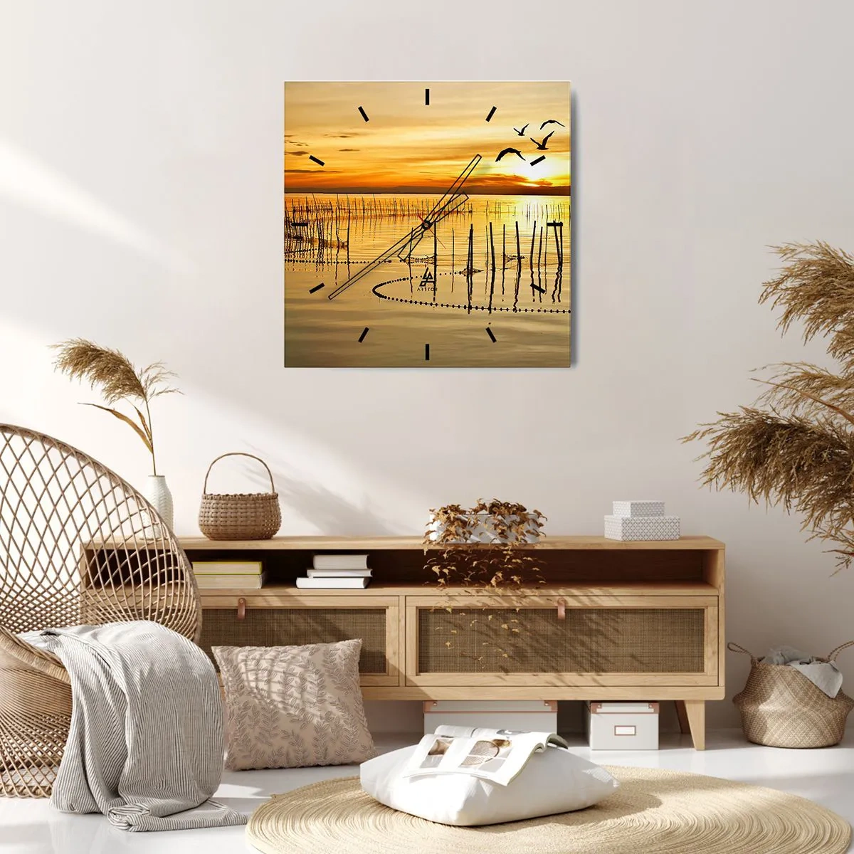 Horloge murale - Pendule murale - À la pêche - 40x40 cm